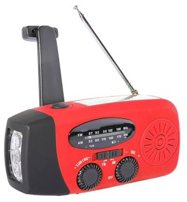 3 en 1 radio de emergencia portátil - AM/FM + clima con manivela, solar y USB | Batería a largo plazo de 1200 mAh (hasta las 3 p.m.) - Ideal para el campamento, la supervivencia y los cortes de energí