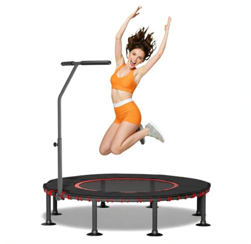 LIFERUN Trampoline de Fitness d'Intérieur | Housse Protection Matelassée | Jusqu'à 150 kg Capacité Charge | 3 Hauteurs Poignée Réglables | sans Installation | Enfants Adultes | XL Ø122 cm | Maison