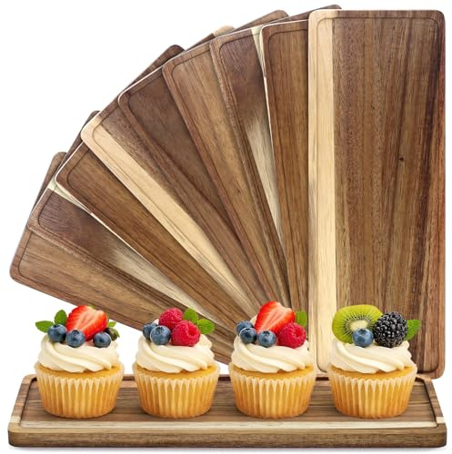 10 Pcs Acacia Wood Serving Tray for Food, 28 x 10 cm Small Wooden Serving Platter Bulk, Rectangular Charcuterie Boards Plates Decor for Restaurant Display Coffee Wine Tea Fruit Meals Dessert