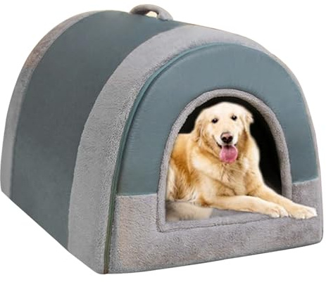 Casa grande para perros 2 en 1 mullida cama para perros XL XXL, caseta grande de lujo para mascotas interior anti ansiedad para perros y gatos, camas calmantes con mango cálido, casa cueva para
