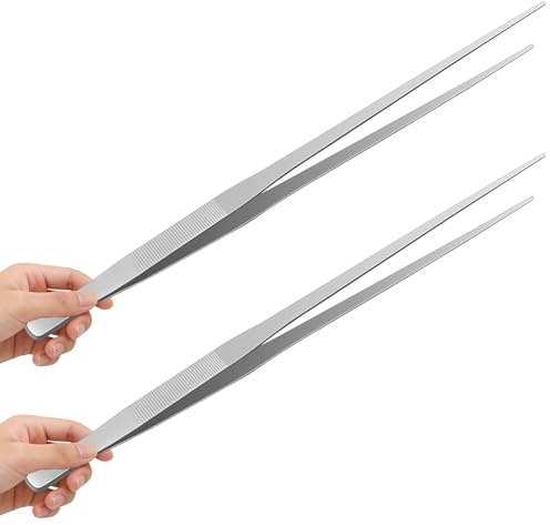 KIBBEH Stainless Steel Aquarium Tweezers, Straight 48cm | 304 stainless steel, extra-long 2pcs, for planted tank & reef, reptile feeding, deep tanks