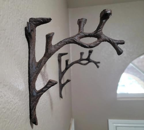 Set of 2 Cast Iron Shelf Brackets with Hook Tree Branch Wall Supports Rustic Industrial Floating Shelving Hardware Decorative Mounts