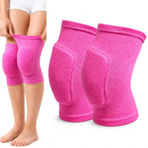 WHJYCC A pair Pink-M Anti-Slip Sponge Knee Pads for Volleyball, Dance, Yoga, Wrestling, Running & Cycling - Soft, Breathable, Thickened Support, Protective Cushion, Women, Men