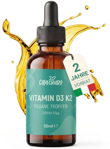 CiboCrudo Vitamine D3 K2 en Gouttes 2000 UI - 50 ml, Fort Dosage