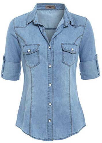 SS7 New Women's Denim Shirt, Size 6-14 (UK - 14, Denim Blue)