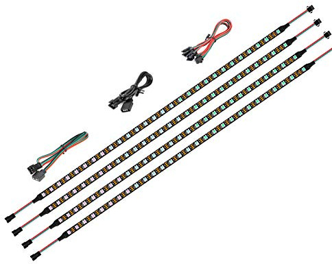 BTF-LIGHTING LED RGB PC Lichtstreifen - 4 Stück 19 Zoll Adressierbare Streifen für 5V 3 Pin Stiftleisten - Kompatibel Mit Asus Aura und Gigabyte RGB Fusion