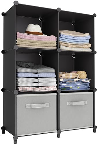 6-Cube Storage Organizer, Closet Organizer Storage Cabinet Shelf Bookcase Bookshelf with Metal Hammer, Storage Cubes Organizer Cabinet for Kids, Closet, Bedroom, Bathroom(11.8x11.8x11.8 inch)Black