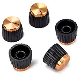 Alnicov Gitarren-Verstärker zum Aufstecken, Schwarz mit goldfarbener Aluminiumkappe, passend für 6 mm Durchmesser, 5 Stück
