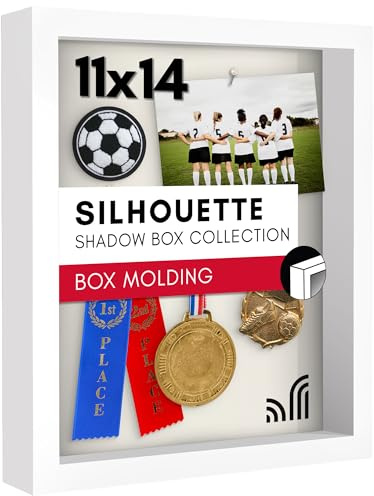 Americanflat 11x14 White Shadow Box Frame with Soft Linen Back - Large Shadow Box with Engineered Wood and Shatter Resistant Glass for Wall and Tabletop