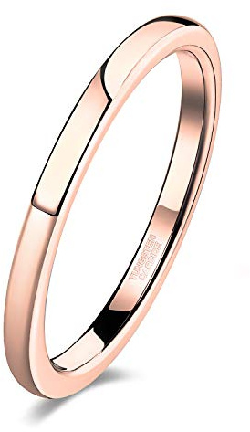 Zakk Anillos para mujer y hombre, de tungsteno, oro rosa, estrechos, pulidos, anillos de compromiso, alianzas de boda, 2 mm 4 mm 6 mm (2mm,47 (15.0))