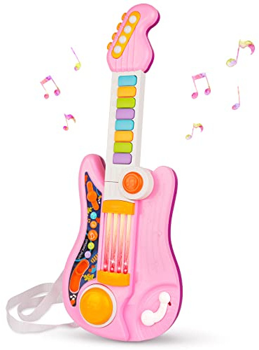 Kids Guitar 2 in 1 Musical Instruments for Kid - Fun Piano Toddler Toy & Electric Guitars | Explore Creativity | Unleash Child’s Talent, Music Toys for 2-4 Year Old Boys & Girls (Pink)