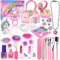 ENCOUN 32PCS Kinderschminke Set Mädchen, Waschbar Kinderschminke Set Mädchen, Sichere Ungiftige Schminkkoffer Mädchen Spielzeug für 4 5 6 7 8 9 10 Mädchen Weihnachts Geburtstags Geschenke