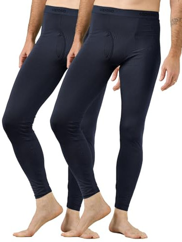 LAPASA Herren Innenfleece Thermo Unterhose, warme Funktionsunterwäsche Thermohosen M10, Navy Blau (2 Pack), S