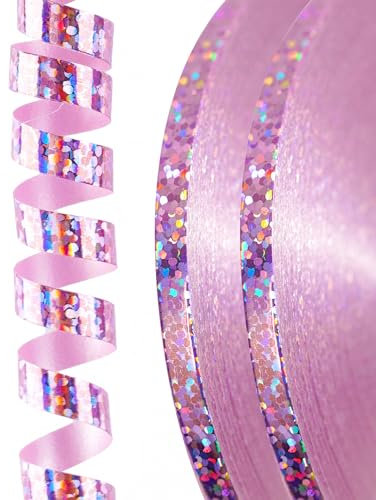 PartyWoo Geschenkband Rosa Laser, 120 Meter/ 131 Yard Schleifenband, Ringelband, Glänzendes Ballonband, Dekoband für Ballonverschlüsse, Geschenkverpackung, Basteln, Partydeko (2 Rollen, 60m/ Rolle)