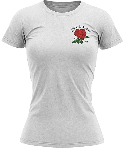 Maglietta da donna England Rose Badge 1871 Rugby tifoso maglietta da donna, bianco, M
