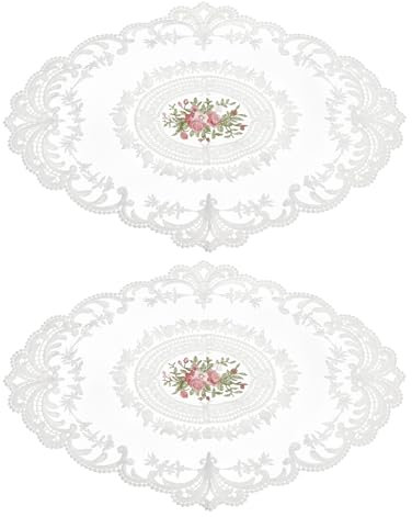 uxcell 2 Stück Retro Spitze Platzdeckchen 30,5 x 40,6 cm Oval bestickt Tischsets Französisch Häkeldeckchen Untersetzer Cup Mat für Zuhause Hochzeit Weiß