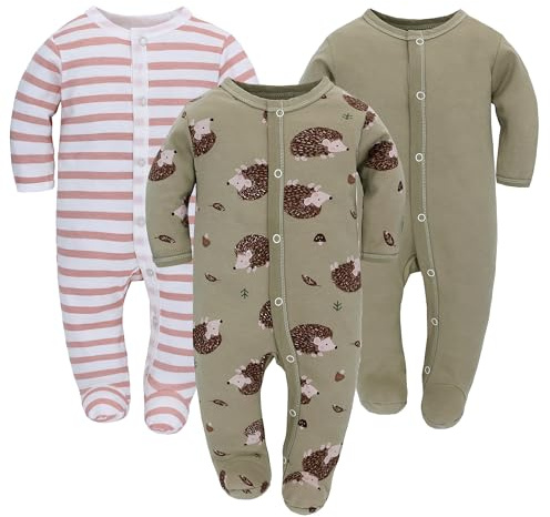 3 st baby sovsparkdräkter baby chlababysovsäck bomull med fötter med knappar stl. 56 62 68 för pojkar, flickor, nyfödd
