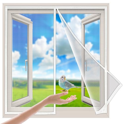 Fly Screen Windows Doors to Open & Close, 125x130 cm Self Adhesive Insect Screen Roller Blind Keep Fly Bug Out Innovative, White