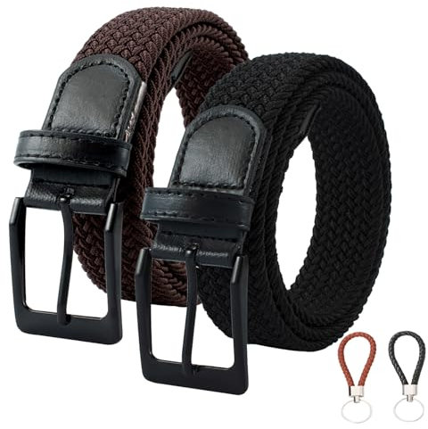 ZYNERY 2 Stück Elastischer Gürtel Herren Damen, Stretchgürtel ohne Löcher 105cm, Stoffgürtel Stretchgürtel Elastik Flechtgürtel für Damen Herren, 3.5cm x 105cm (Schwarz + Braun)