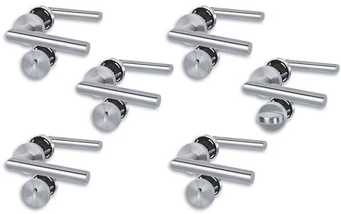 Rosettengarnitur I Türbeschlag im 6er Set, Edelstahl satiniert für 5 Zimmertüren mit Buntbartlochung und 1 Bad-WC-Tür, Cliprosette Ø52mm, Türklinke, Türgriff