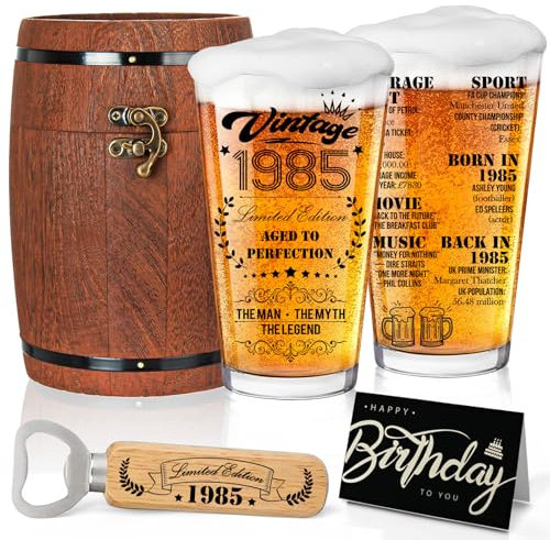 Joybble Gifts for Men, 40th Birthday Gifts for Men with Birthday Cards, 40 Years Old Beer Glass in Vintage Box, Christmas Personalised Presents Beer Glasses Ideas, Presents for 40 Years Old Dad