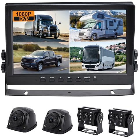 CAMSLEAD HD 1080p Backup Kamera System, 10-Zoll IPS Monitor eingebaute DVR Aufnahme, mit Quad Split; IP69 wasserdicht, rückseitige Seitenansicht Kameras, Backup Kamera für Wohnmobil LKW/Anhänger