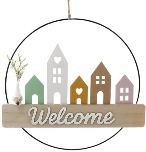 Nexum Türkranz Trockenblumen 30cm Willkommenskranz die Haustür Willkommensschild Haustür Iron Wooden Türkranz Ganzjährig Hängende Dekoration Fenster Deko (Frühling)