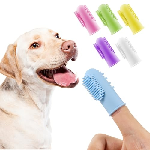 Anseom Lot de 6 Brosse a Dent Chien Silicone Réutilisable Brosse a Dent Chat Brosse Chiot avec Boîte, pour Chiens, Chats, Chiots Soins Dentaires et Respiration Fraîche
