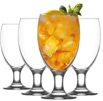 LAV Clear All Purpose Stemmed Drinking Glasses - Lead-Free Iced Tea Goblets, Sangria, Beer, Water -Dishwasher Safe Glassware Set for Restaurant, Bar, Home, Parties 20.80 oz (590 ml) Set of 4
