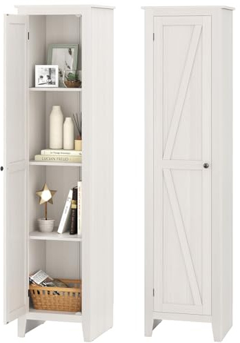 COSTWAY Armoire de Salle de Bain de 180 cm de Haute, Meuble de Rangement, Colonne, 4 Étagères, Placard à Porte, Gain de Place, Armoire Étroite pour Chambre, Salon, Salle de Bain (Blanc)