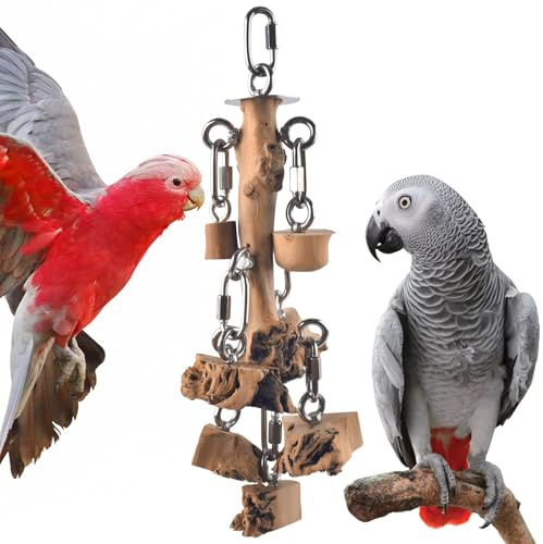 DBNESS Bird Toys for Parrot, Durable Stainless Steel Large Birds Chew Toy, Hanging Detachable Natural Hardwood Blocks for Medim to Large Eclectus, African Greys, Amazon Parrot, Cockatoo