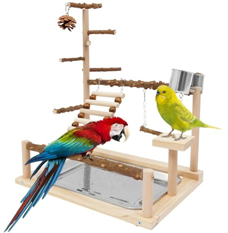 HarBin-Star - Parco giochi per uccelli, parco giochi per uccelli, supporto per pappagallo in legno con altalena e scala, parrot Playstand, per uccelli di piccole e medie dimensioni, 37 x 26 x 45 cm