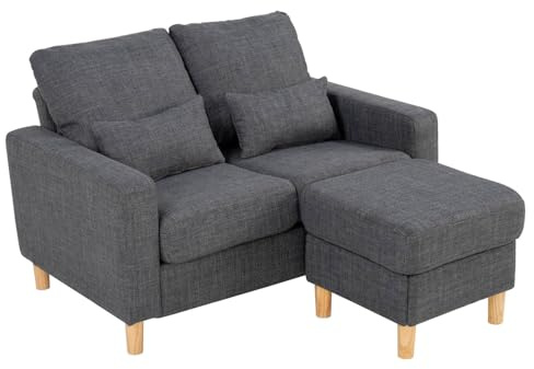 Hroth Loveseat Sofa with Ottoman and 2 Pillows，Fabric sofa with Storage Function, Small 2 Seater Sofa for Small Spaces, Modern Grey Office Sofa and Bedroom Sofa