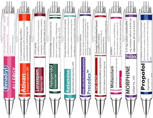 Idealmuzik Set di penne a sfera per farmacia, divertenti penne a sfera a tema medico per farmacisti, infermieri, studenti di farmacia e operatori sanitari, penne per scrittura fluida per scuola