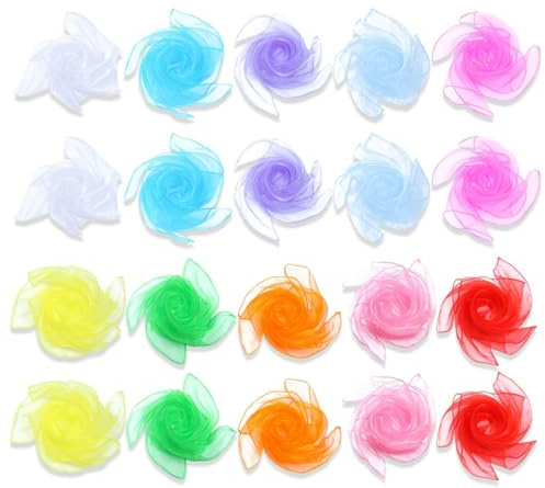 20 pièces Foulard Jonglage Carré Foulard Colorées Echarpes Couleur Écharpes de Jonglage pour Jongler à Jongler pour Adultes en Jonglerie Danse 45 x 45 cm Foulard Danse Spectacles d'enfants