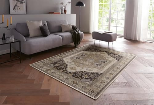 Taracarpet Moderner Kurzflor Orientteppich Royal Premium Teppich Viskose mit zeitlosem Muster ideal für Wohnzimmer, Schlafzimmer und Esszimmer blau Anthrazit 160x230 cm