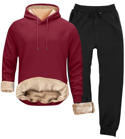 Genérico Chándal de forro polar para hombre, traje de casa cálido de 2 piezas con cordón, traje deportivo de algodón Y2K con bolsillos, cómodo para un ajuste transpirable, traje de ocio