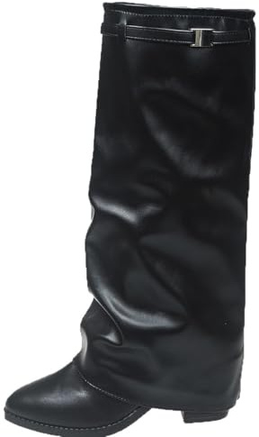 Eleganti Stivali Alti al Ginocchio in Pelle da Donna Tacco A Blocco E Punta A Punta Caldi Gambale Lungo Comodi Stivali da Equitazione per Autunno E Inverno Scarpe da Cowboy Casual-Black||Numeric_39
