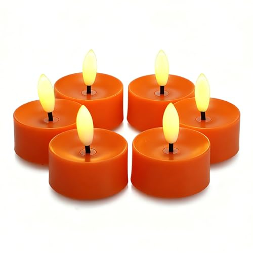 Orange Battery Operated Flameless LED Tea Lights Tealight Candles 6 PCS