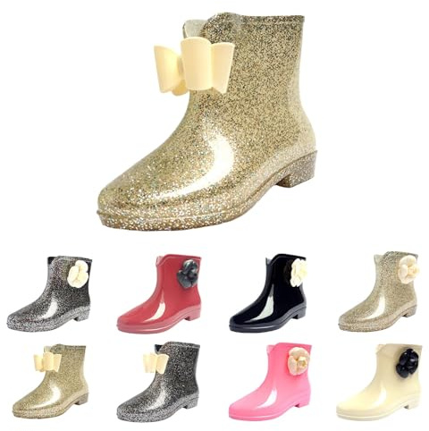 Gummistövlar dam halvhöga lätta, ankelstövlar dam med klack eleganta sommar regnstövlar med blockklack gummiskor nötningsbeständiga regnskor fjäril trädgårdsskor fashionabla köksskor