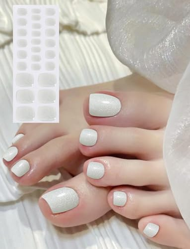 Punta Unghie Gel Adesive UV, Luccichio di perla 26 PCS Piede Smalto Adesivo per unghie, Strisce di Smalto Gel per Unghie
