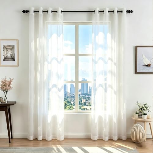 Skira Gardiner 75 x 185 cm Halvtransparent, Öljetter, Ljusfiltrering Gardiner, Luftig, Fluffig, Andningsbar, Modern för Uteplats, Inredning, Sovrum, Vit