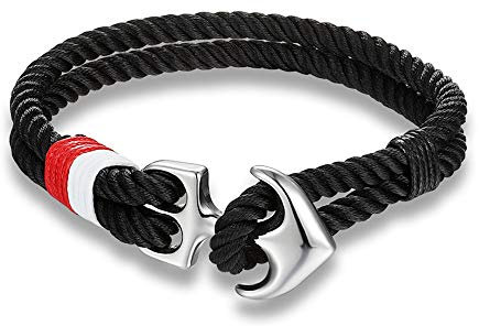 EXINOX Bracelet d'ancre Nautique | Homme Femme | Paillettes en Acier Inoxydable | Sea Sailor Style (Noir)