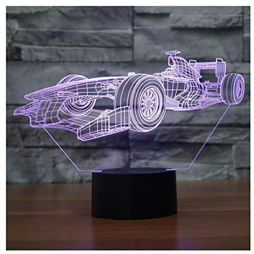 lunaoo Luce Notte Bambini, Lampada 3D Macchina da Corsa Lampada da Tavolo, 7 Cambiamento di Colore Luce Notturna per Cameretta Comodino