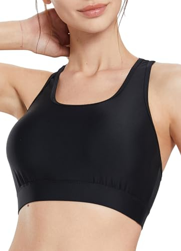 baleaf Women's Swim Tops Swimsuit Bra Quick Dry Water Sport Bathing Suit Tops Rash Shirt Modest Bikini Full Coverage Black 44