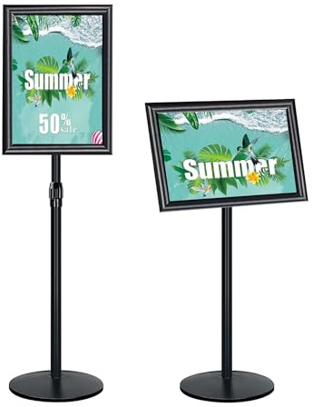 Newzealkids Supporto per poster resistente, formato A3, con piedistallo regolabile, con base in ghisa per display, pubblicità, colore, nero