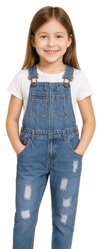 Kids Girls Denim Dungaree Ripped Jeans Full Length Overall - Girls Dungaree D81 Light Blue 9-10