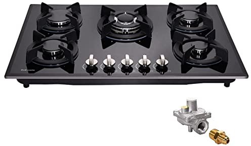 30 Inch Gas Cooktop, Built-in Tempered Glass 5 Burners Gas Stovetop LPG/NG Convertible Gas Stove Top Dual Fuel Gas Hob DM517-01