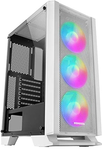 Mars Gaming MC-C Weiß, ATX PC Gehäuse, Metall-Mesh Frontplatte, Gehärtetes Glas, 3 Frontlüfter FRGB 120mm