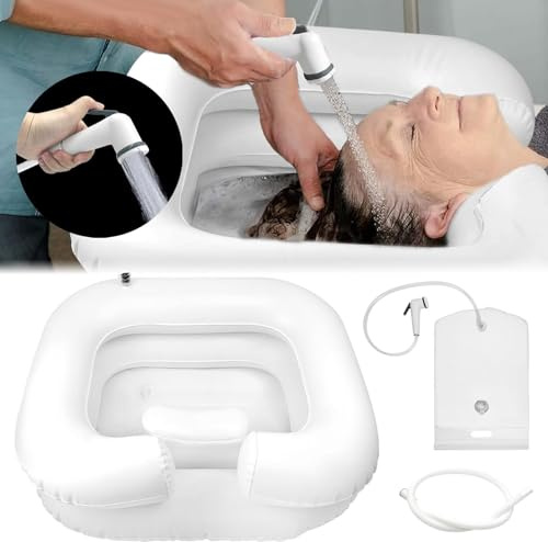 TZEKING Lavabo à Cheveux Gonflable, Avec pommeau de douche et sac à eau, Bassin Gonflable pour Laver, Bac à shampoing gonflable, Système de douche, Grande vasque gonflable, Portable Lavabo Gonflable